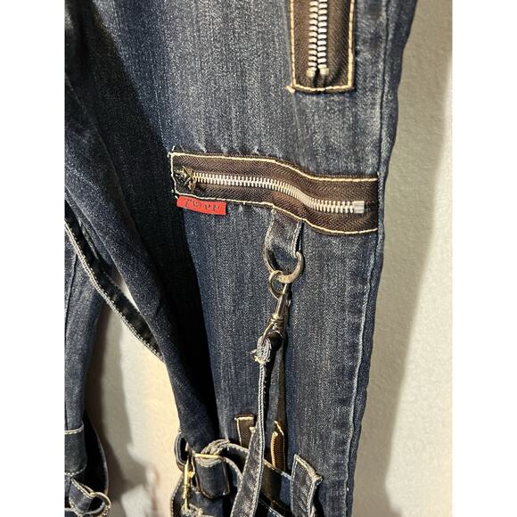 Tripp NYC Dark Blue Straight Leg Jeans with Zippers & Strap Accents - Picture 3 of 12